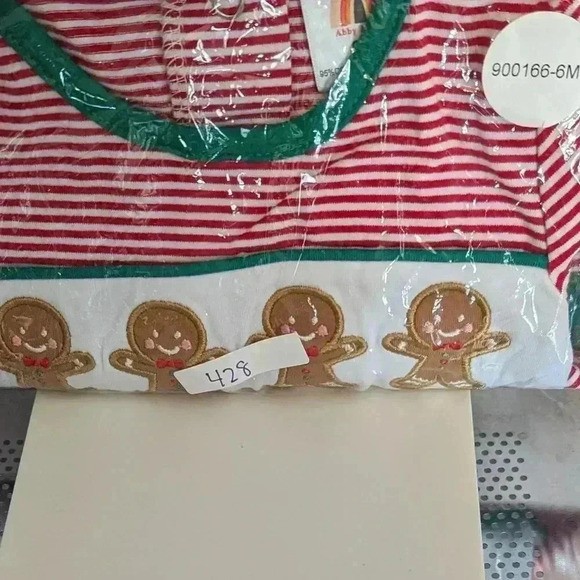 Red Stripped Long Sleeve Gingerbread Romper Size 6 Months - Picture 6 of 6